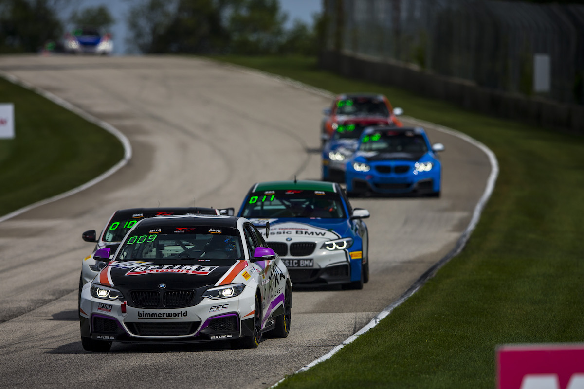 James Clay leading the pack at Road America in his No. 36 M240iR