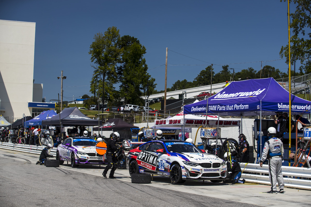 BimmerWorld Racing M4 GT4s  during pitstops at Road Atlanta