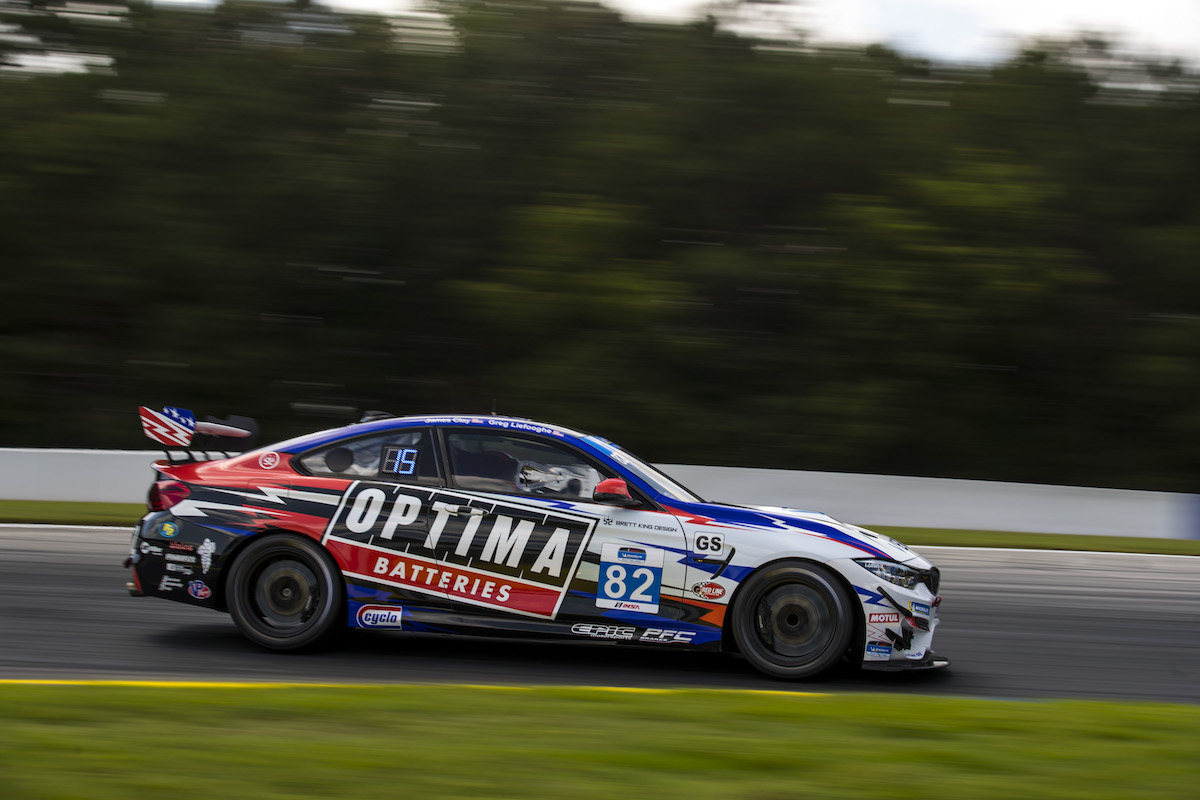 No. 82 BimmerWorld M4 GT4 charging hard at Road Atlanta