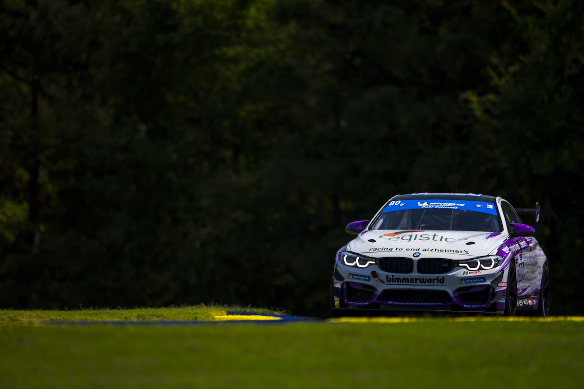 No. 80 BimmerWorld M4 GT4 charging hard at Road Atlanta