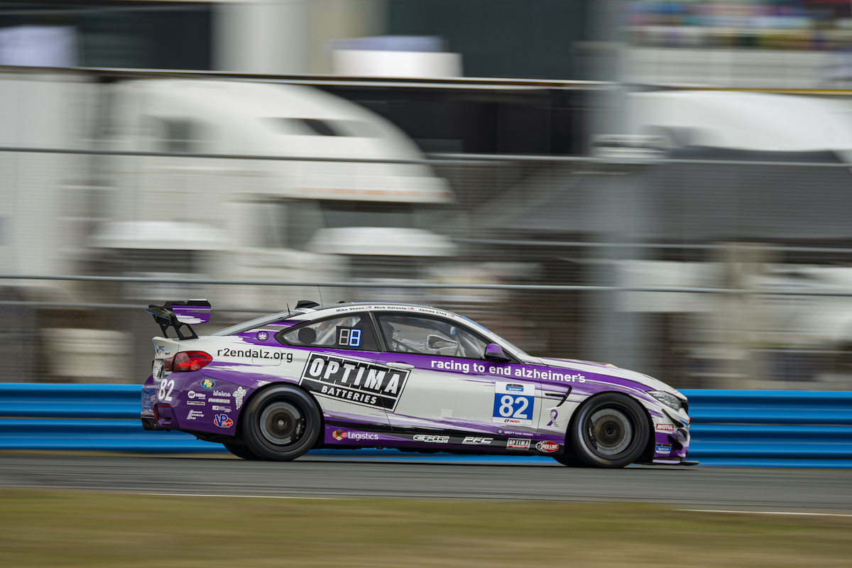 BMW M4 GT4 at speed BimmerWorld Racing - IMSA Michelin Pilot Challenge - Daytona International Speedway