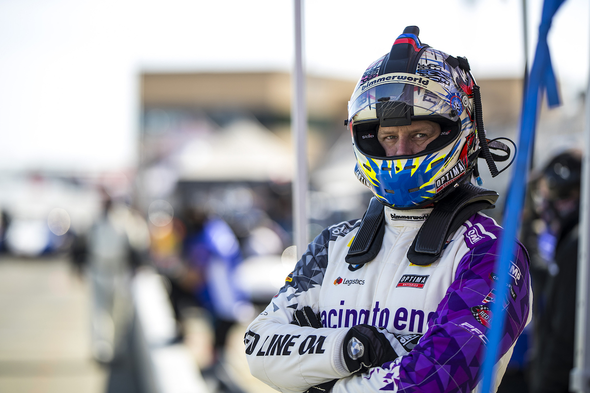 James Clay with helmet on, ready to race