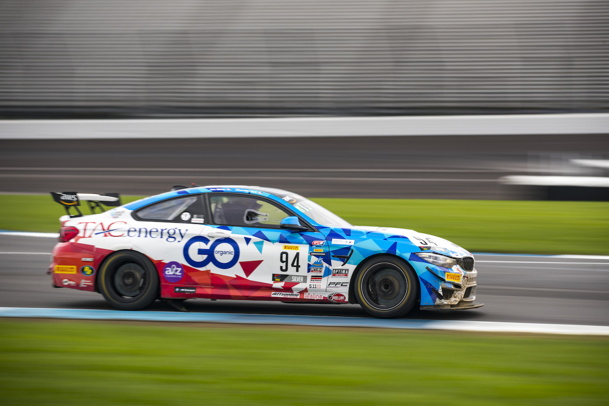 BimmerWorld GoOrganic M4 at speed at Indy 2021